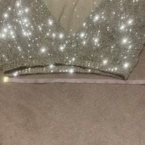 Sequins Cropped Low V-Neck balloon sleeves Women’s Party Top size M - Picture 13 of 13